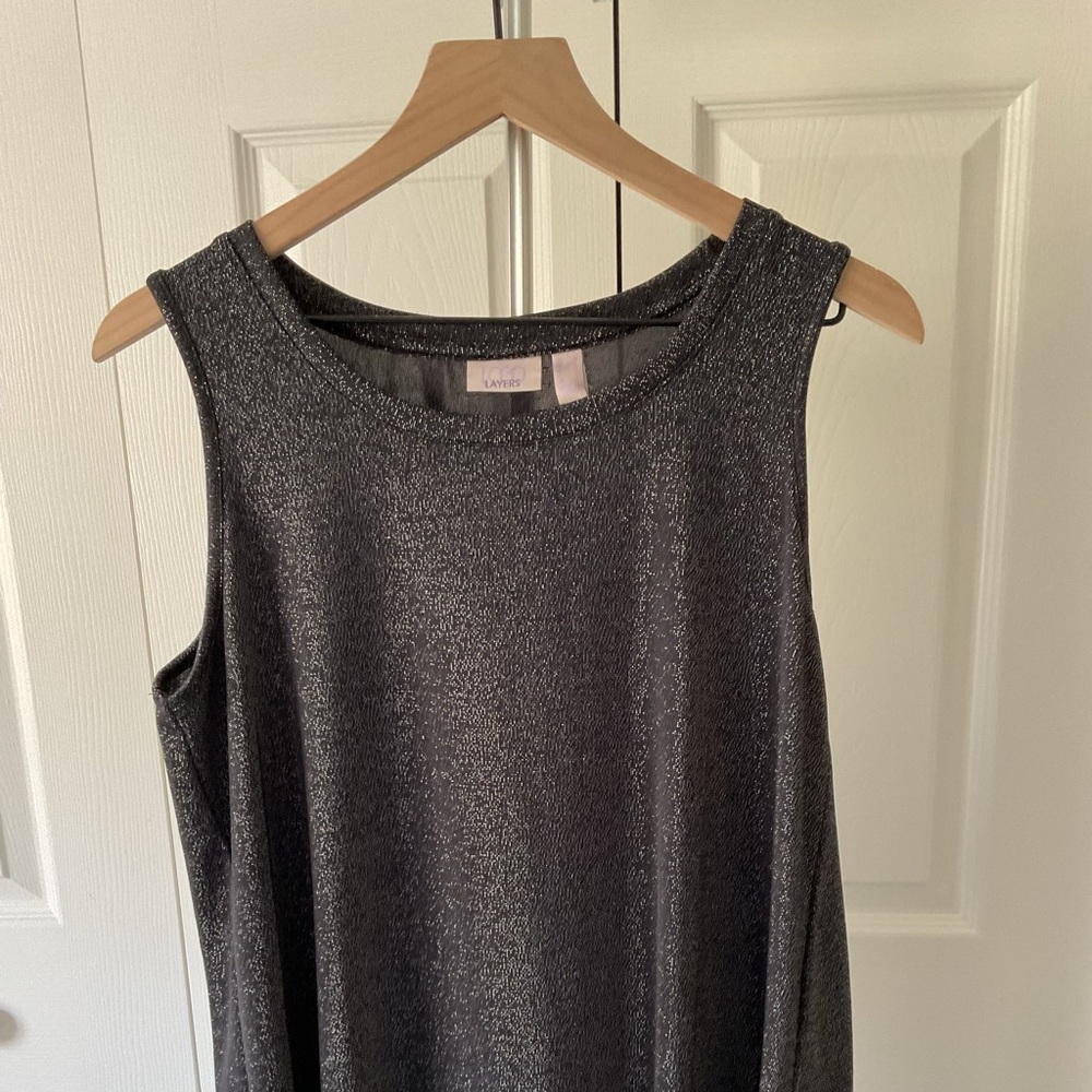 LOGO Metallic Charcoal Sleeveless Shift Top/tunic